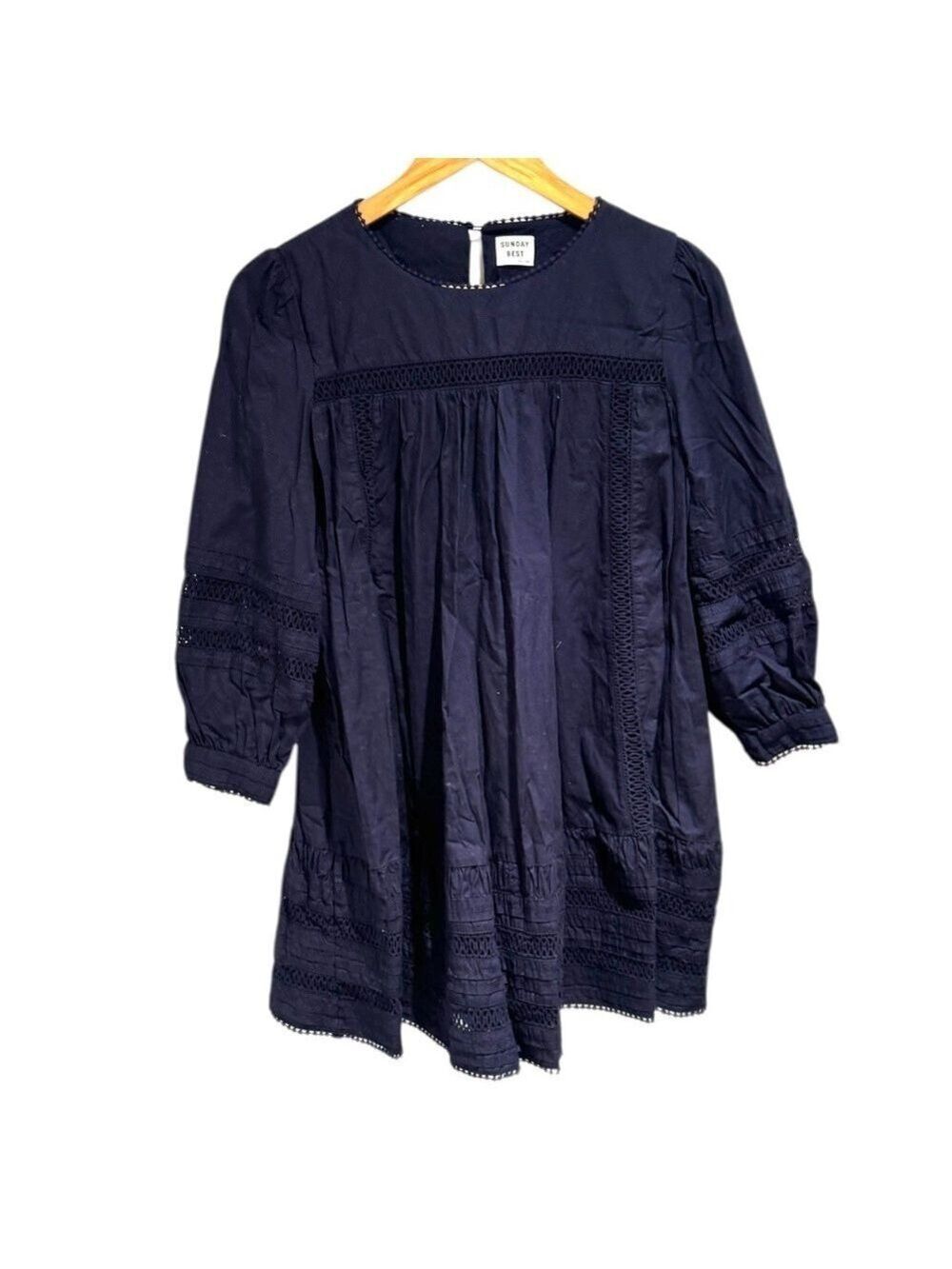 SUNDAY BEST blue eyelet babydoll mini dress - size xxs
